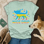 Colorful Nice Drip Happy Dog Graphic T-shirt