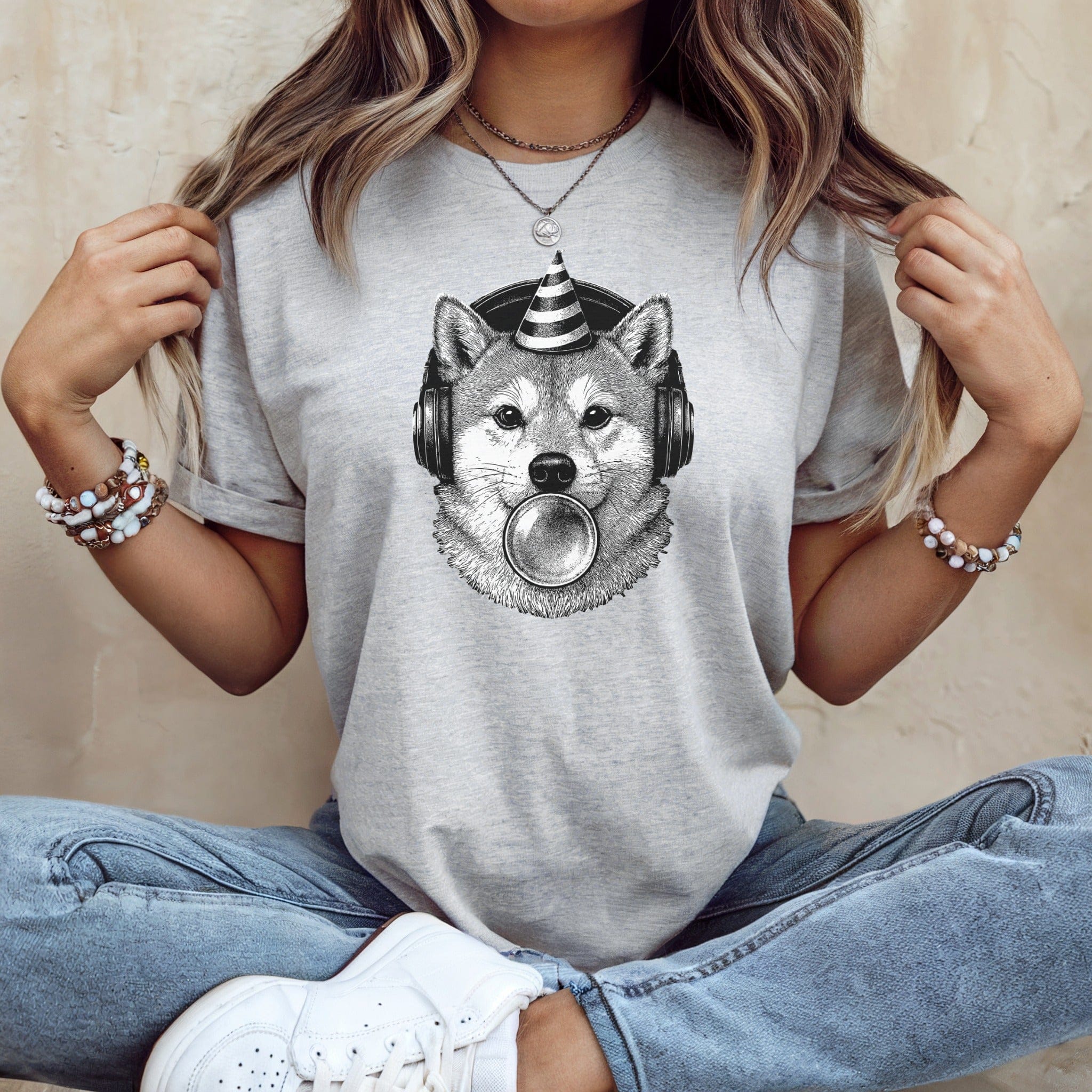 Funny Party Dog in Headphones Graphic Tee Shirt