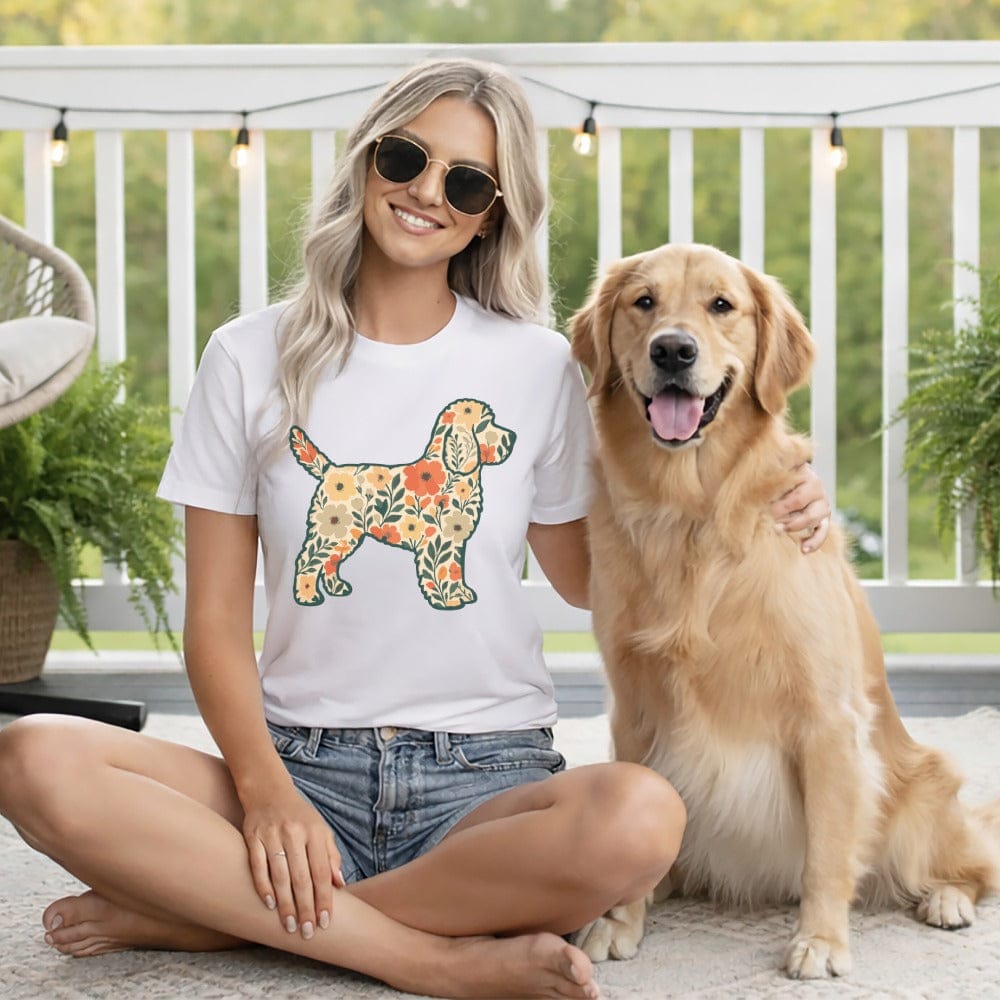 Floral Dog Design Graphic Tee for Women