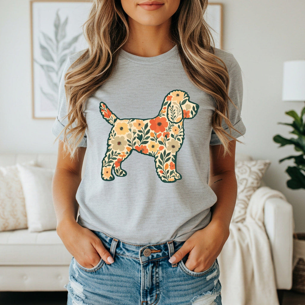Floral Dog Silhouette Graphic Grey Casual Shirt