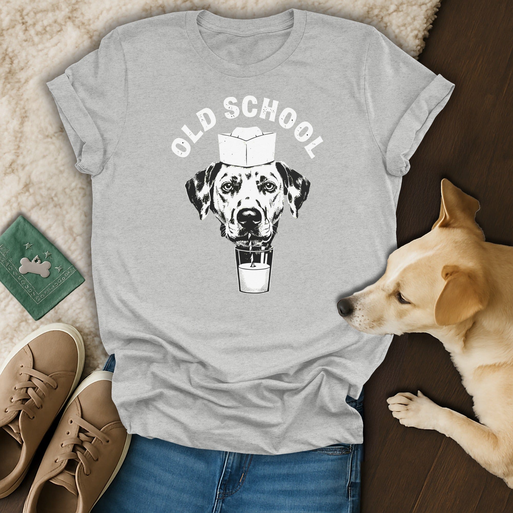 Old School Dog Drinking Milk Graphic T-Shirt