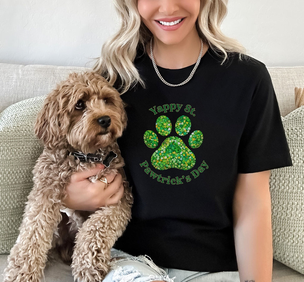 Yappy St Pawtrick's Day Clover Paw Print T-Shirt