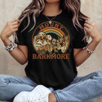 Black t-shirt with dogs, mountains, and rainbow graphic, text "MOUNT BARKMORE".