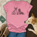 Corgi and dachshund wearing sunglasses and hat, holding a pineapple drink.