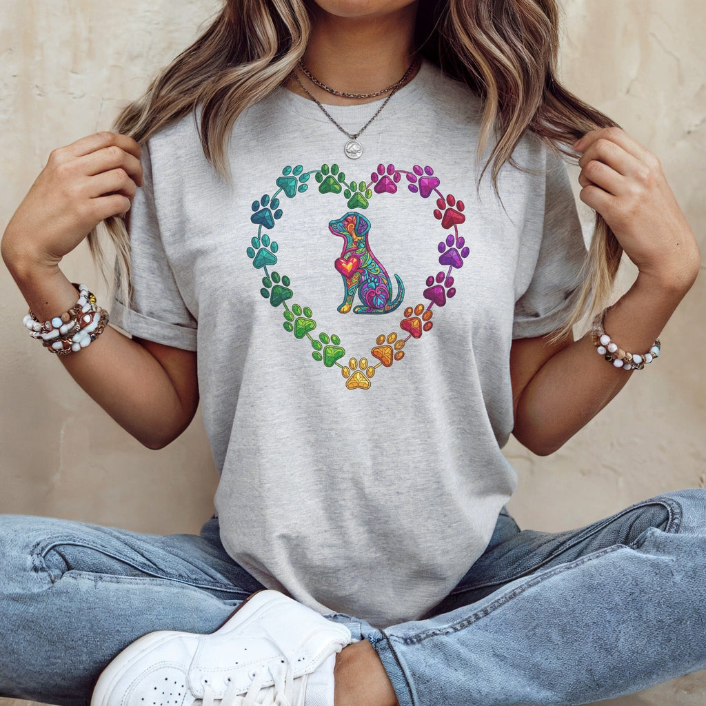 Bohemian Dog Paw Print Heart Rainbow Pet Lover product type