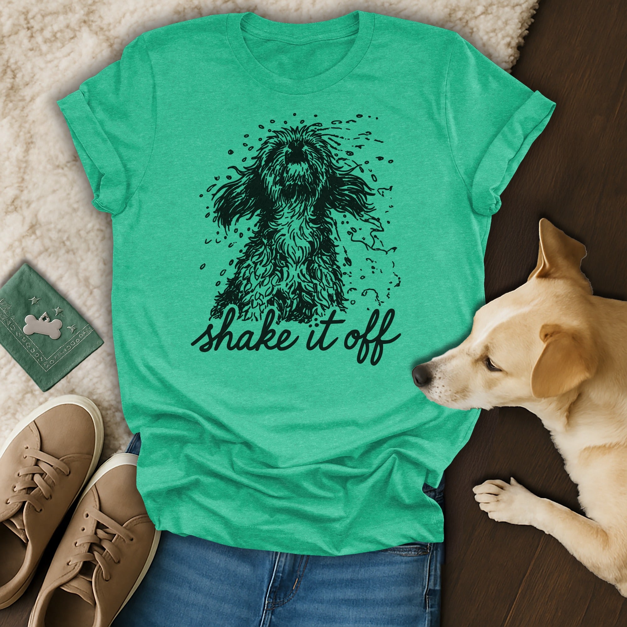 Shake It Off Graphic Tee Featuring Shaggy Dog Design