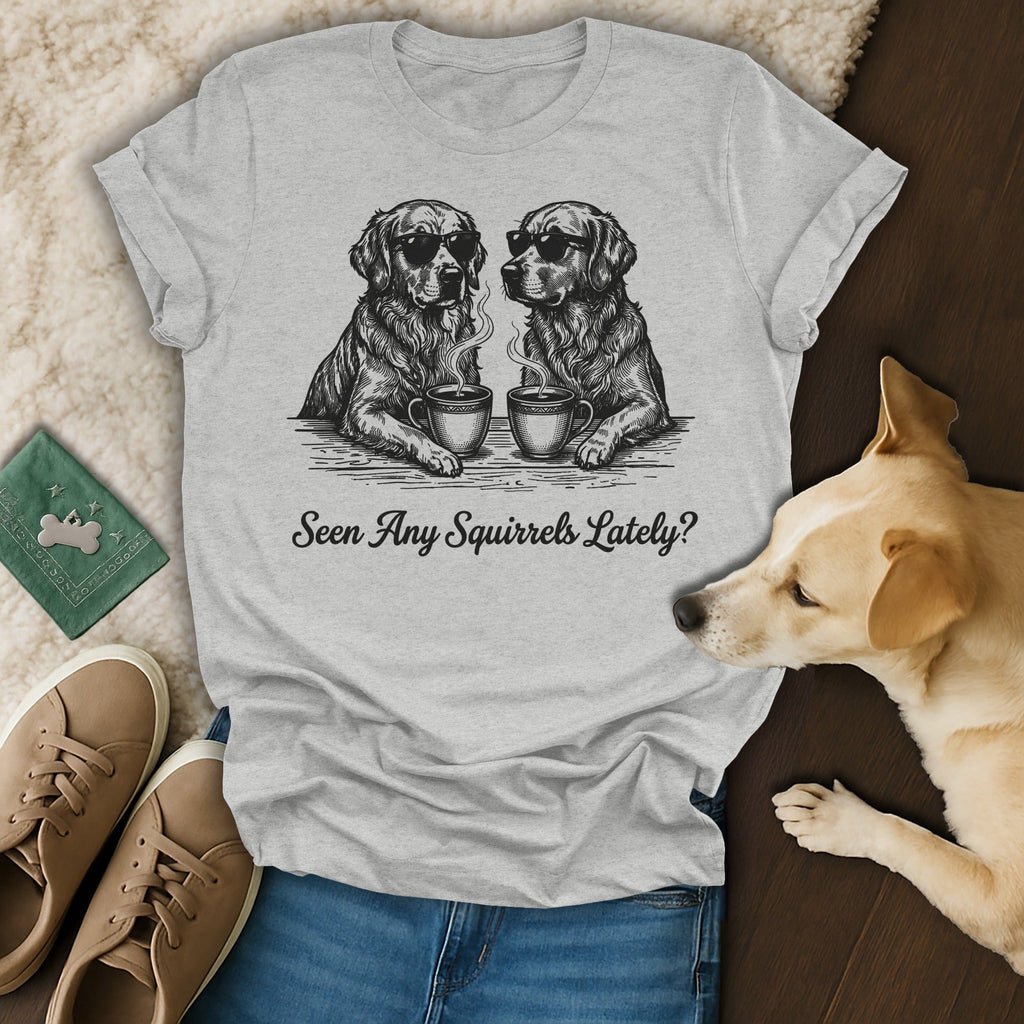Golden Retrievers Sunglasses Coffee Seen Any Squirrels Lately T-shirt
Golden Retriever, Dog lovers, Canine design, Pet art, Sunglasses dog, Coffee dog, Animal humor, Funny dog, Squirrel message, Puppy art, Dog shirt, Pet shirt, Retriever art, Dog graphic, Animal graphic, Novelty dog, Coffee humor, Dog owner gift, Unique dog, Cool dog