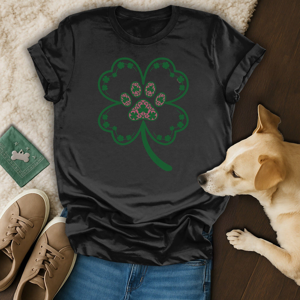 Four Leaf Clover Design Black T-Shirt for Pet Lovers