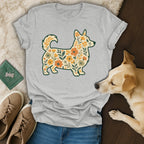 Floral Corgi Design Graphic Tee for Dog Lovers