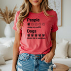 Red t-shirt with black text: "People Judge my outfit. Dogs Loves me in pajamas."