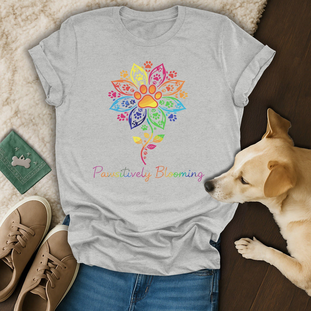 Pawsitively Blooming Rainbow Paw Print Design Shirt