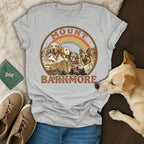 Graphic t-shirt with dogs and rainbow, reads "Mount Barkmore".