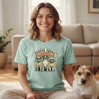 Light blue t-shirt with "RESCUE SQUAD" text and three dogs.