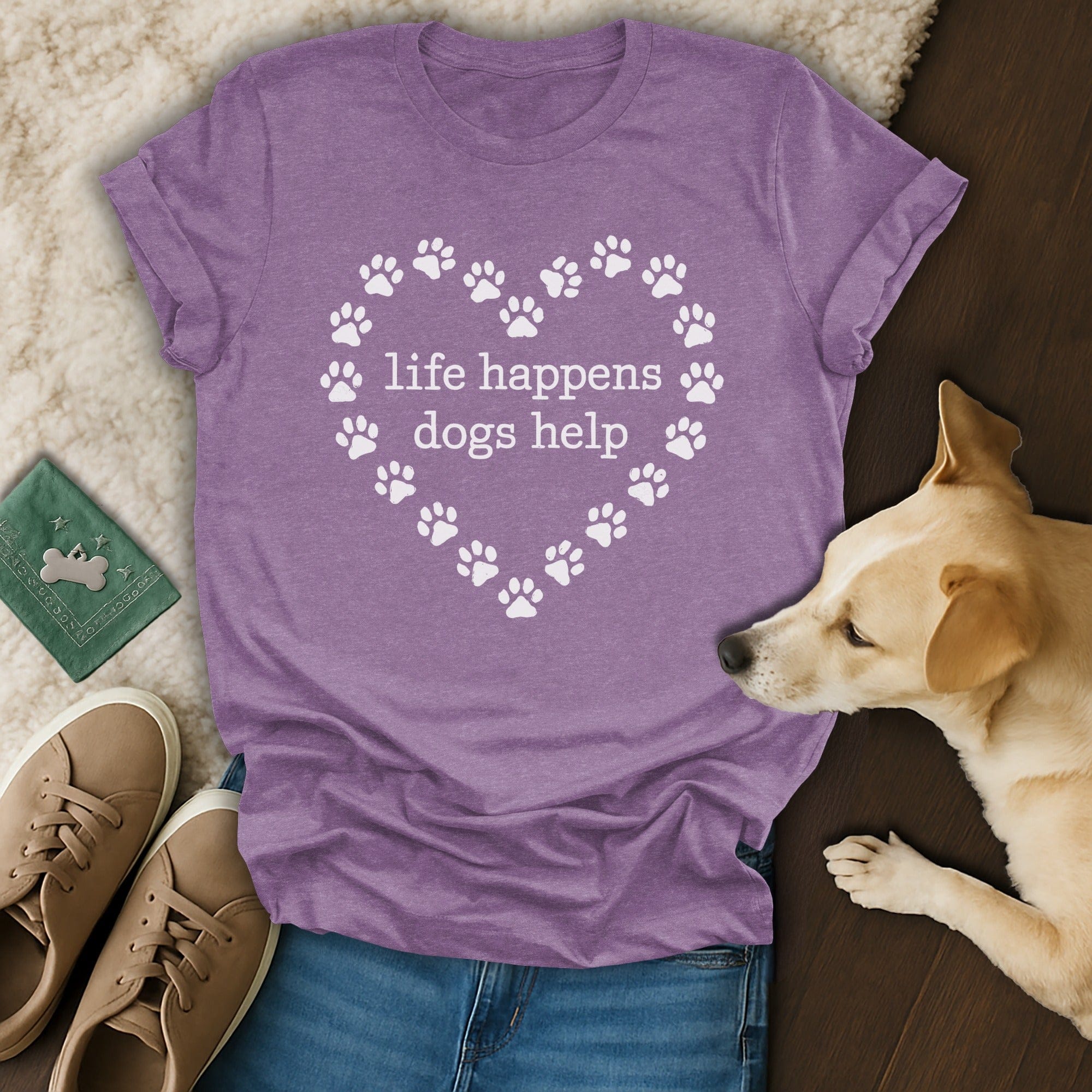 Life Happens Dogs Help Heart Paw Print T-Shirt
