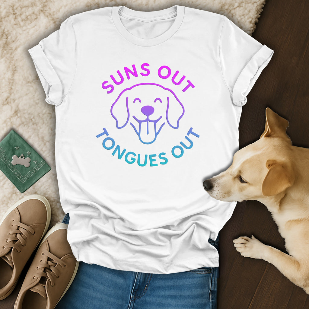 Suns Out Tongues Out Cute Dog Graphic Tee Shirt