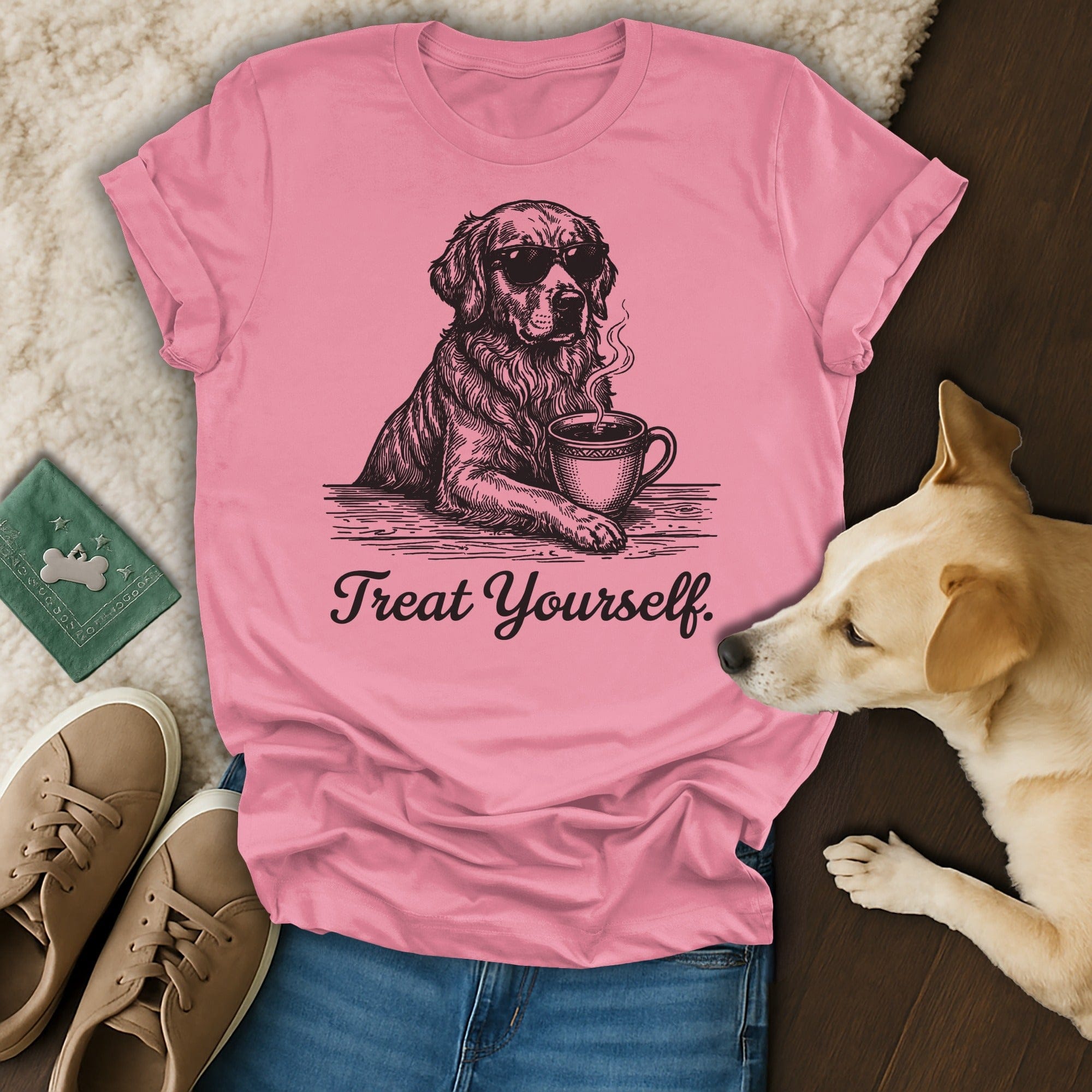Golden Retriever Sunglasses Coffee Treat Yourself pink product type