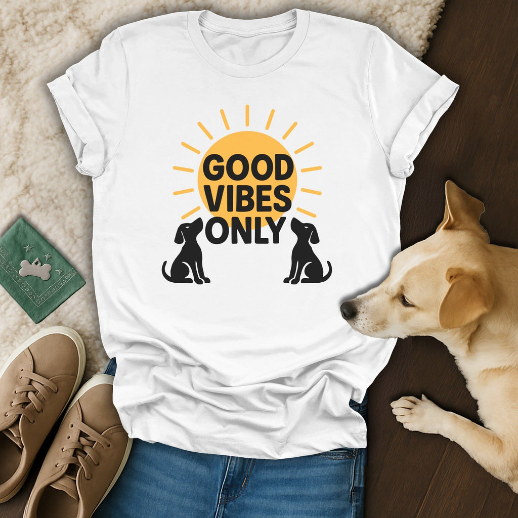 Positive Sun and Dog Design Good Vibes Only T-shirt