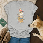 Light gray t-shirt with a stack of cartoon dogs and bones.