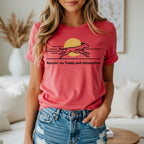 T-shirt with dog silhouette running towards a sun, text "Runnin' on Treats and Adrenaline".