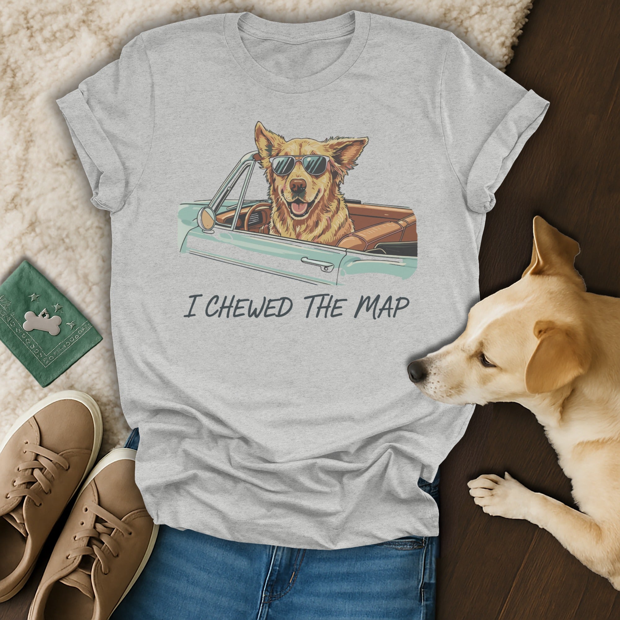 Funny Dog in Car I Chewed the Map Graphic T-shirt