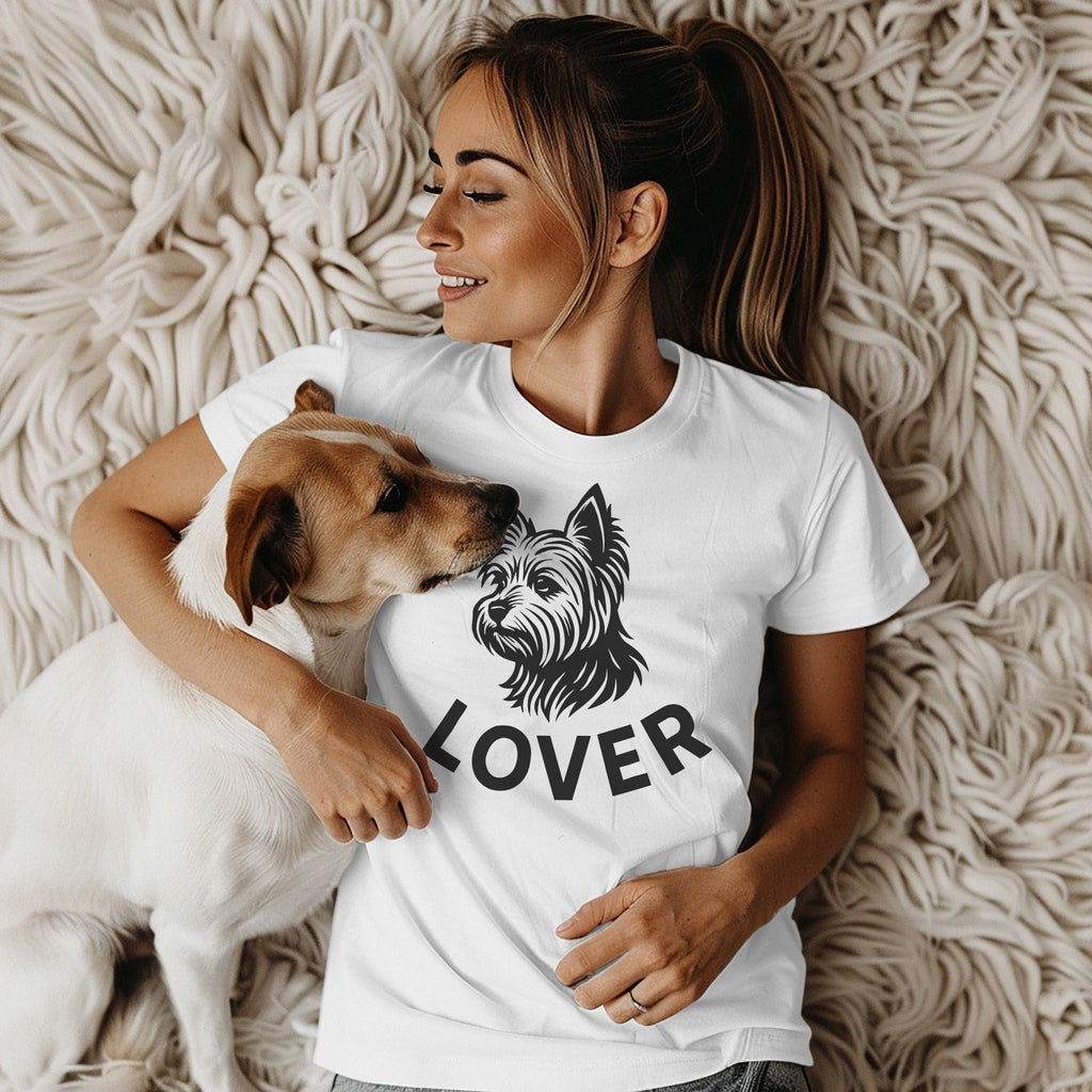 Woman Relaxing with Dog Wearing Cute Lover T-Shirt