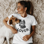 Woman Relaxing with Dog Wearing Cute Lover T-Shirt
