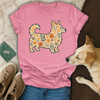 Floral Corgi Design Printed on Casual Wear Shirt