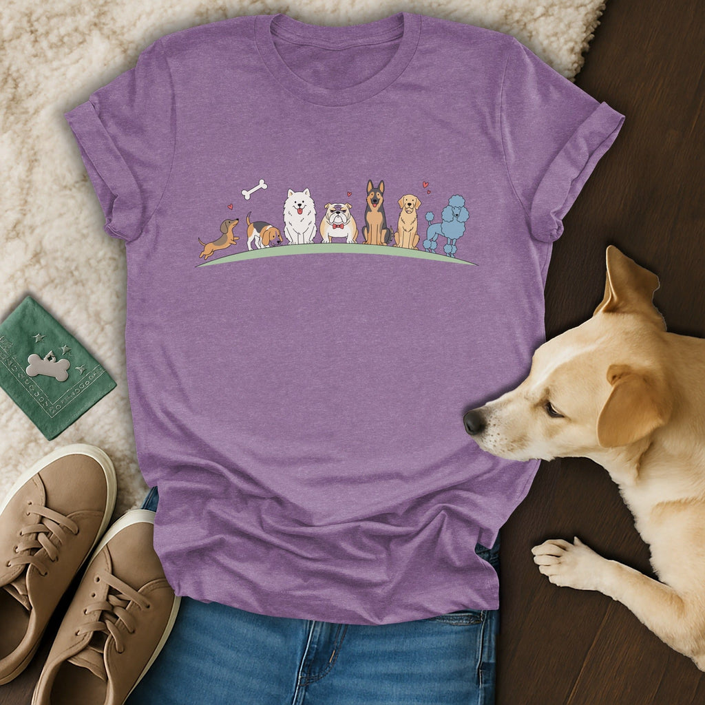 Cute Cartoon Dogs Graphic Purple Tee Shirt