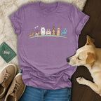 Cute Cartoon Dogs Graphic Purple Tee Shirt