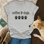 Coffee & Dogs Paw Print Graphic Casual T-Shirt