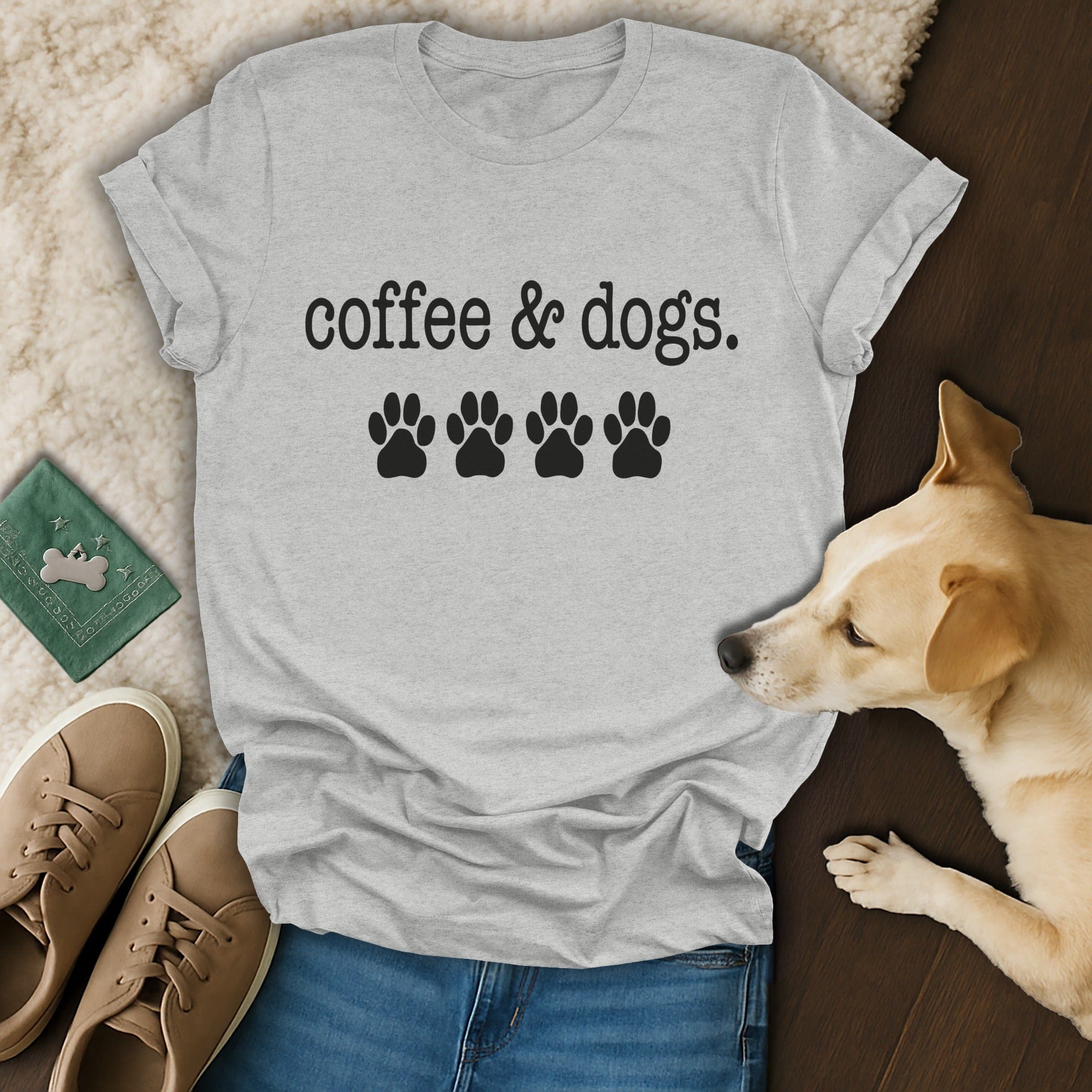 Coffee & Dogs Paw Print Graphic Casual T-Shirt