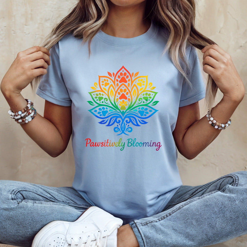 Pawsitively Blooming Colorful Graphic T-shirt