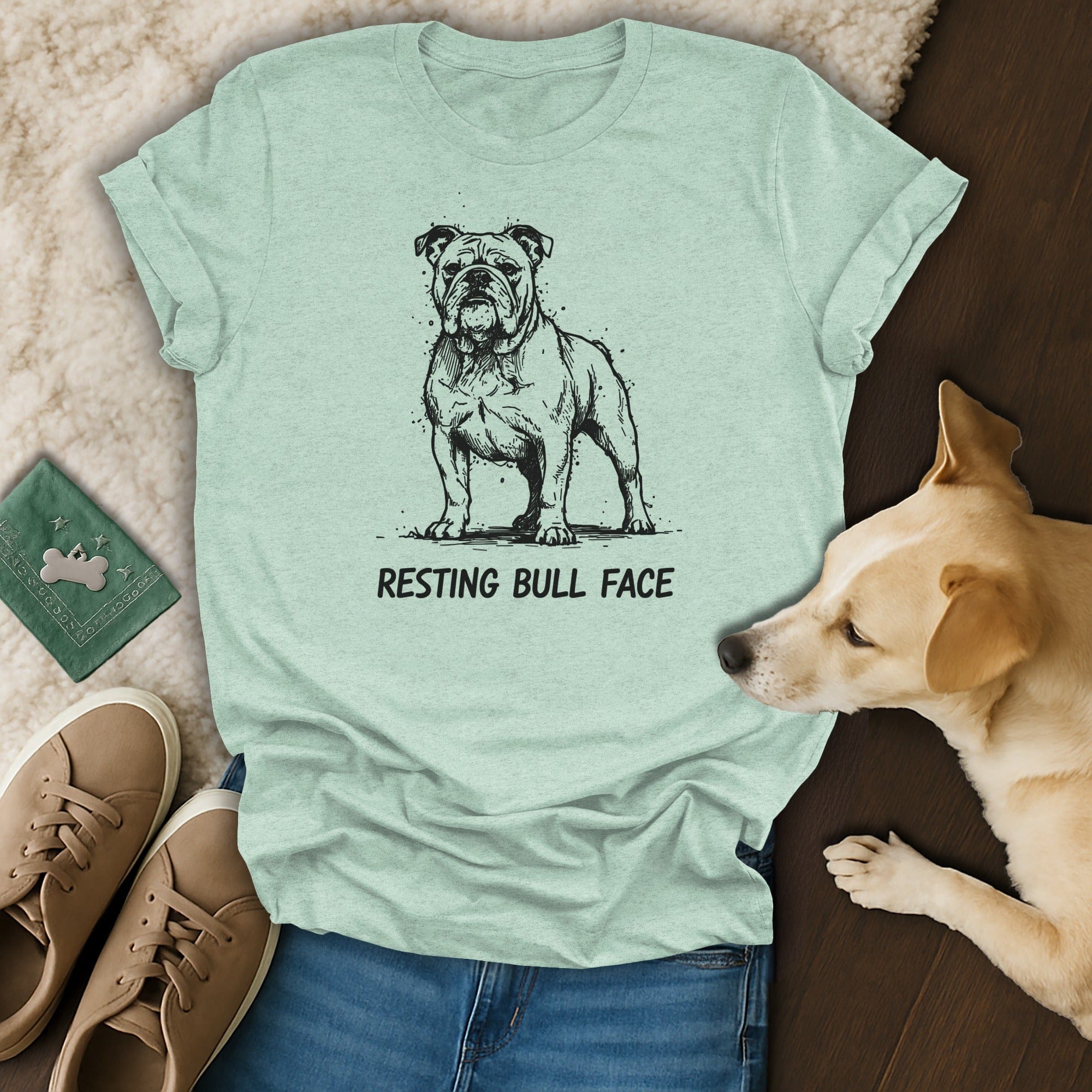 Resting Bull Face Graphic Bulldog T-shirt
