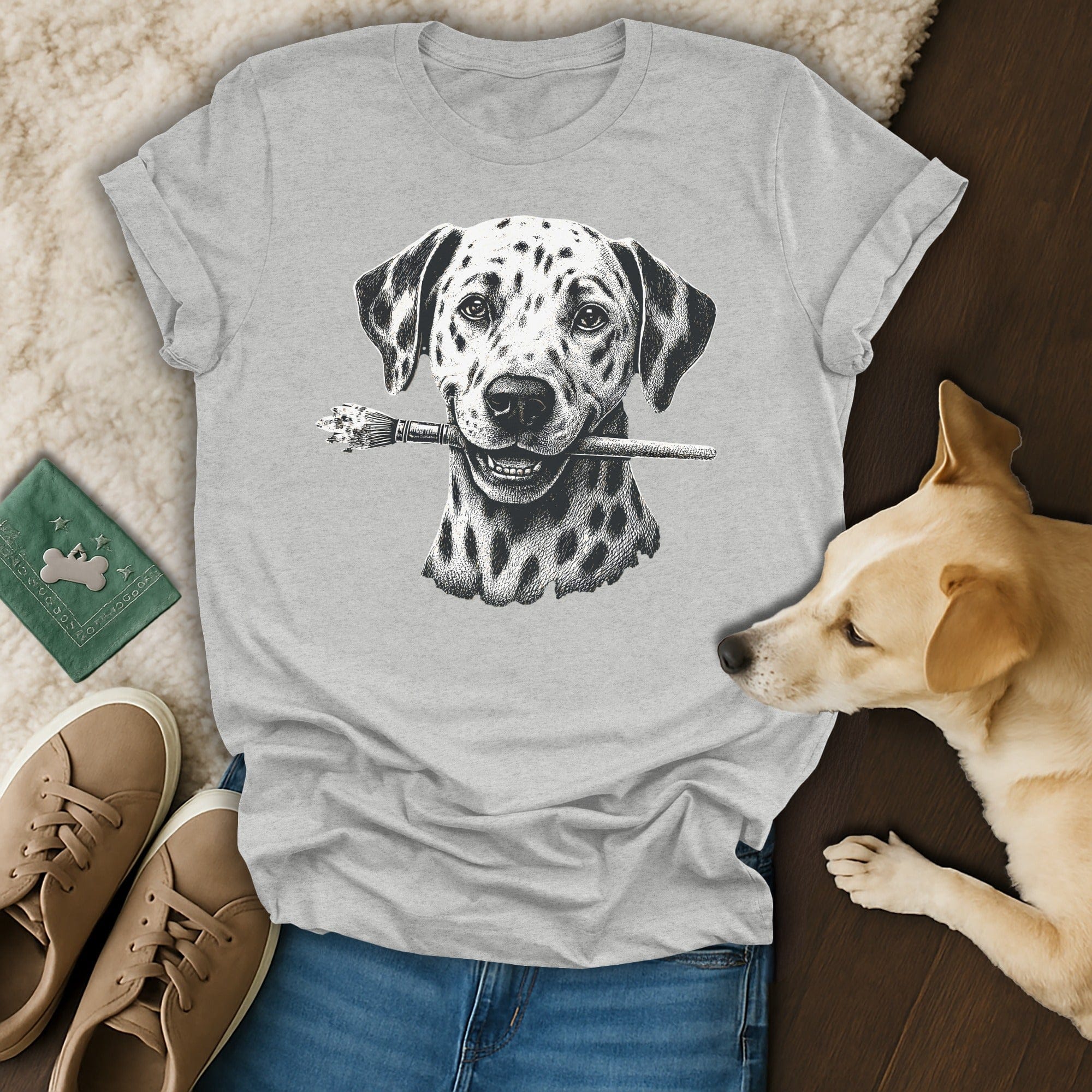 Dalmatian Dog Holding Paintbrush Graphic T-shirt