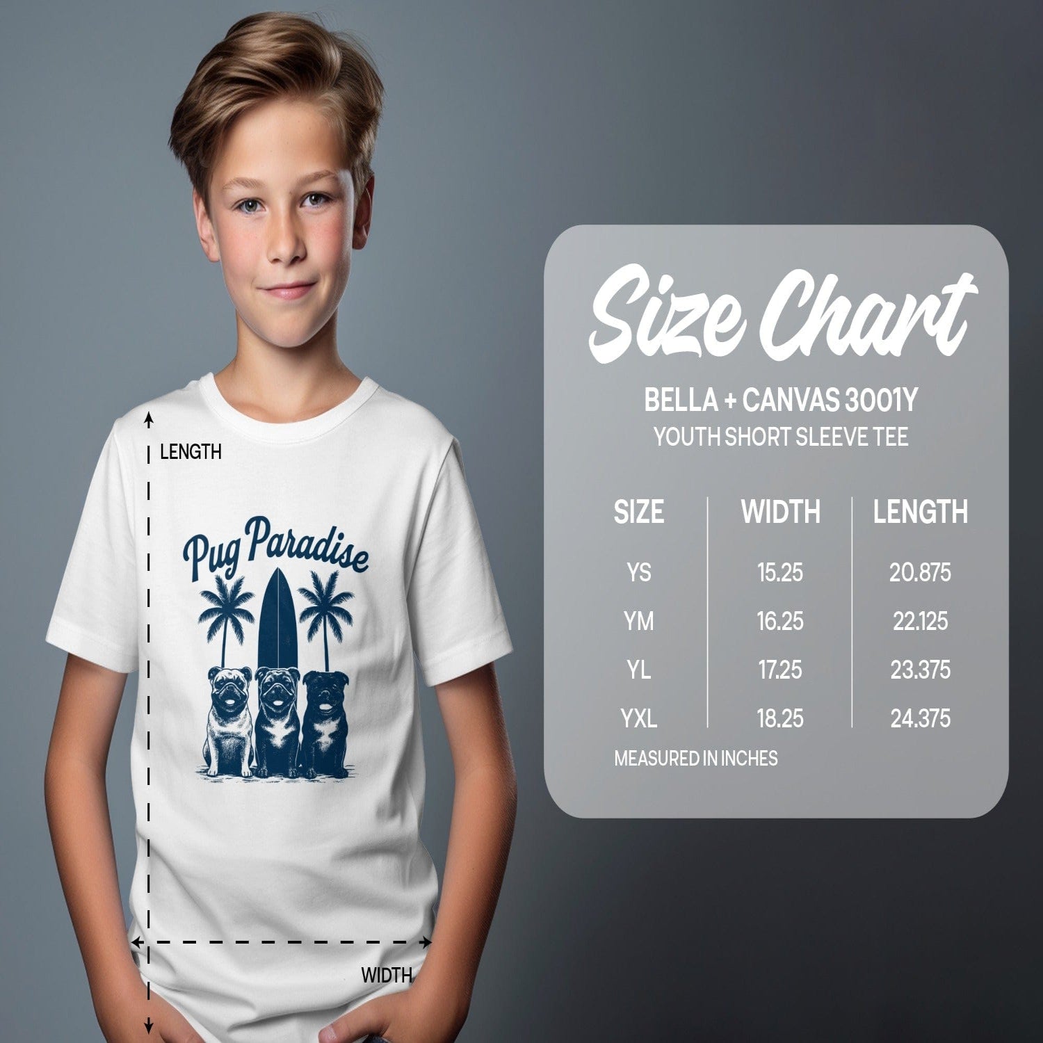 Youth Short Sleeve Tee with Pug Paradise Design