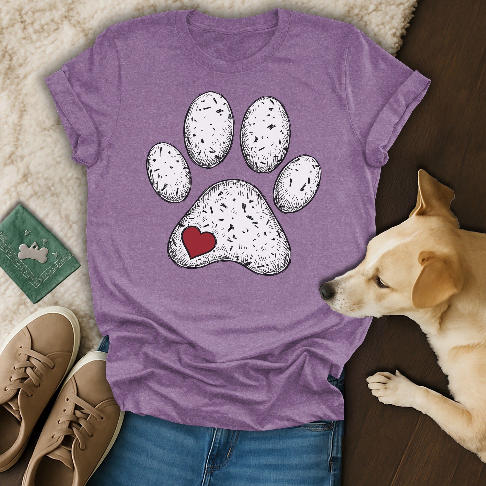 Purple Paw Print Red Heart Design Dog Lover product type