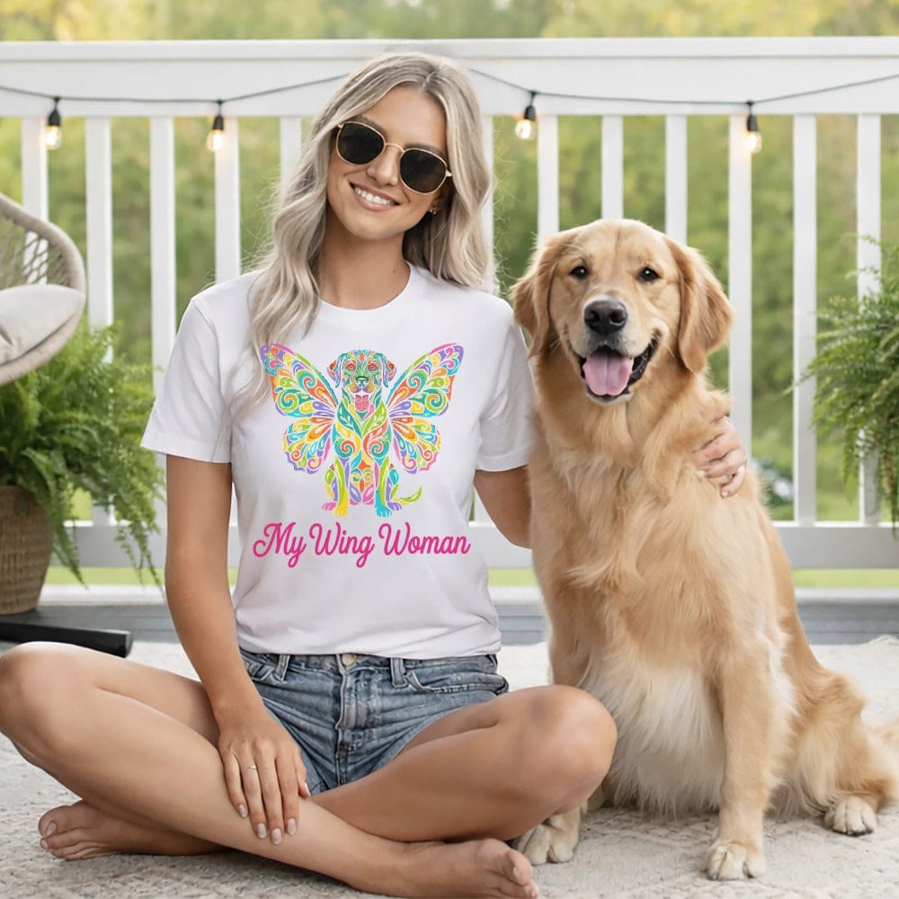 Colorful Winged Dog My Wing Woman Tshirt product type
dog lover gift
golden retriever shirt
pet owner apparel
my wing woman top
colorful dog art
butterfly dog design
animal lover tee
dog mom fashion
puppy best friend
canine companion shirt
unique dog graphic
vibrant pet theme
cute dog t-shirt
dog themed clothing
golden dog love
animal friendship
winged animal print
dog graphic tee
retriever dog shirt
dog lover present