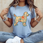 Floral Dog Print Blue Shirt Casual Graphic Tee