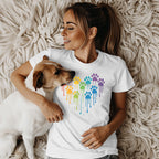 Colorful Dripping Paws Heart Design T-Shirt