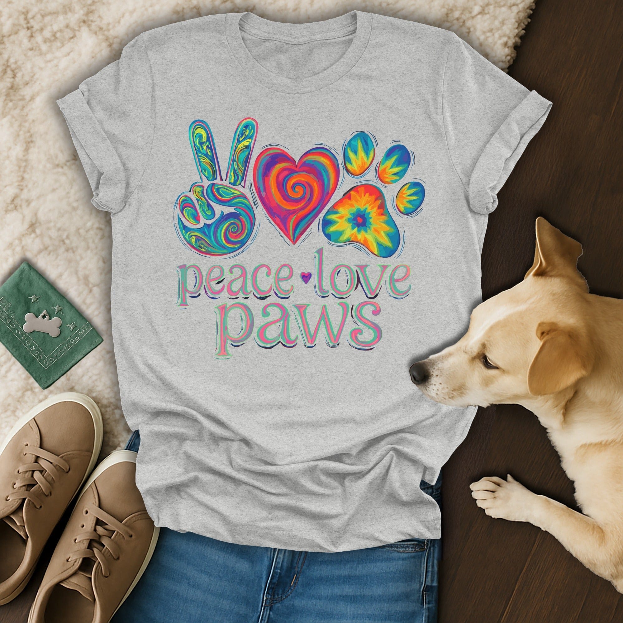 Peace Love Paws Tie Dye Pet Lover Heart Paw Print T-shirt