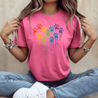 Colorful Paw Print Drip Heart Design T-Shirt for Pet Lovers