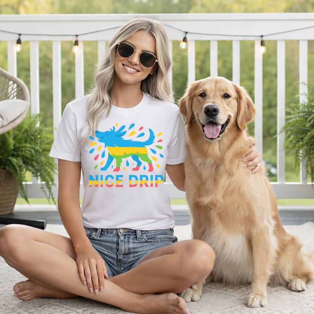 Nice Drip Colorful Dog Graphic Design T-Shirt