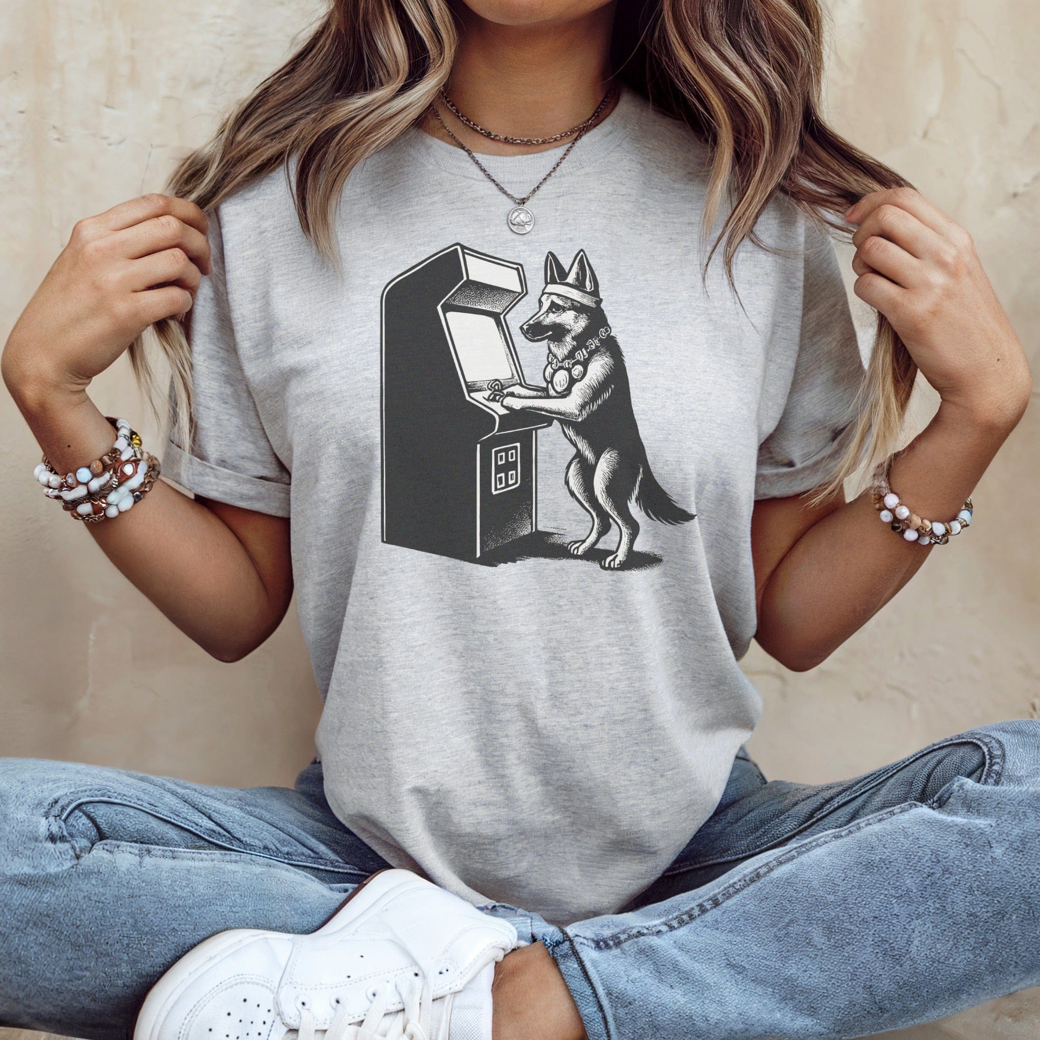 Cool Retro Arcade Gaming Dog Graphic T-shirt