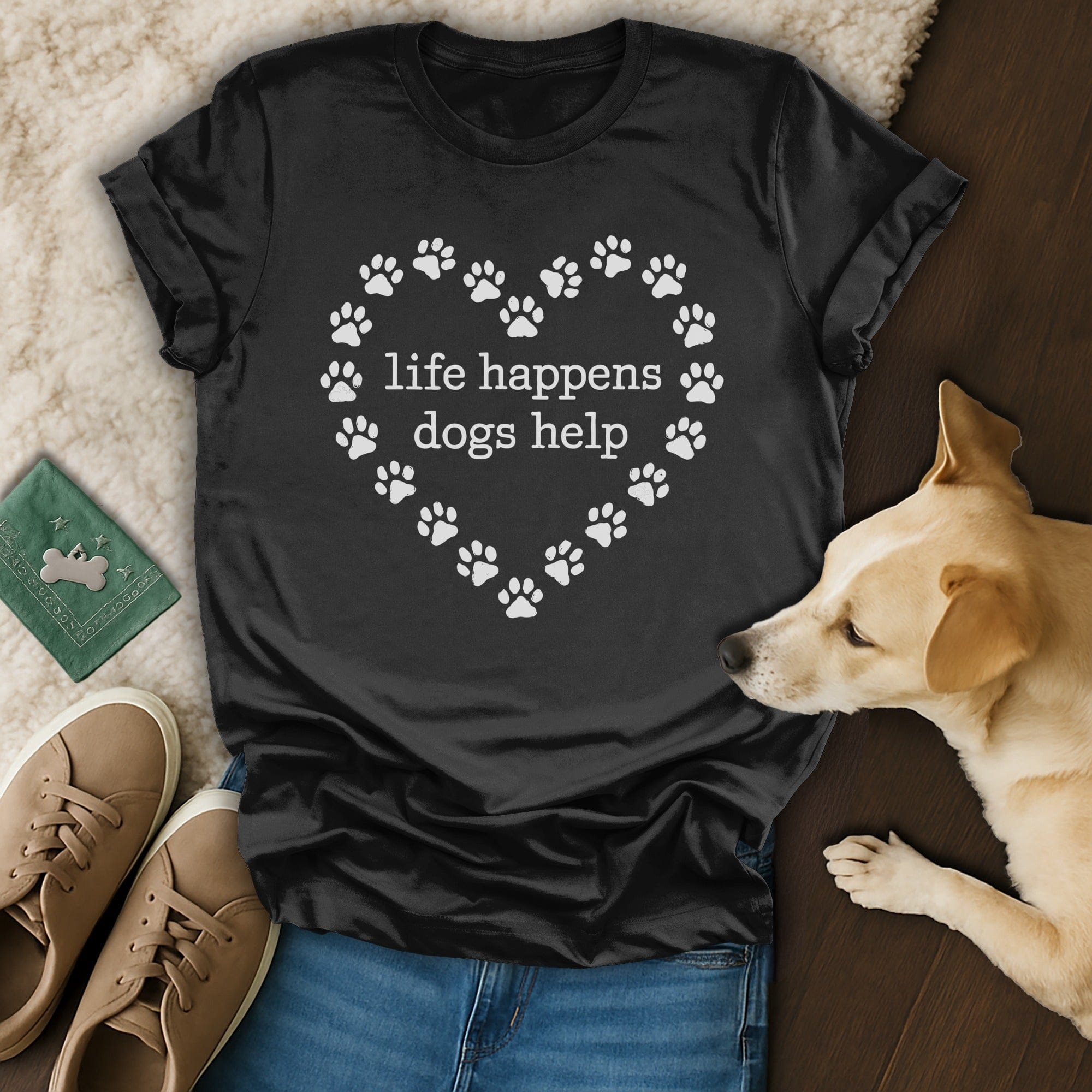 Life Happens Dogs Help Heart Paw Print T-shirt