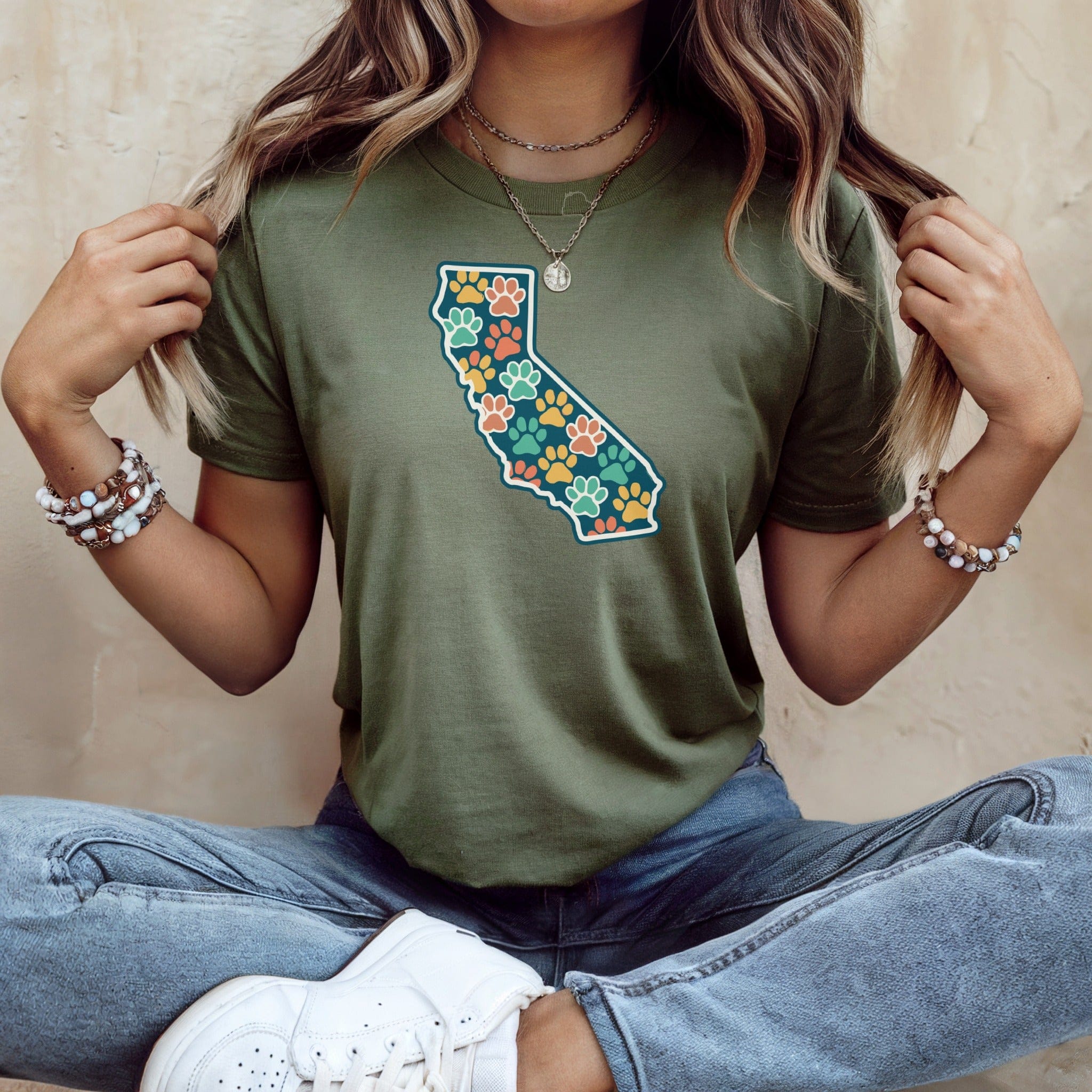California State Paw Print Pattern T-shirt