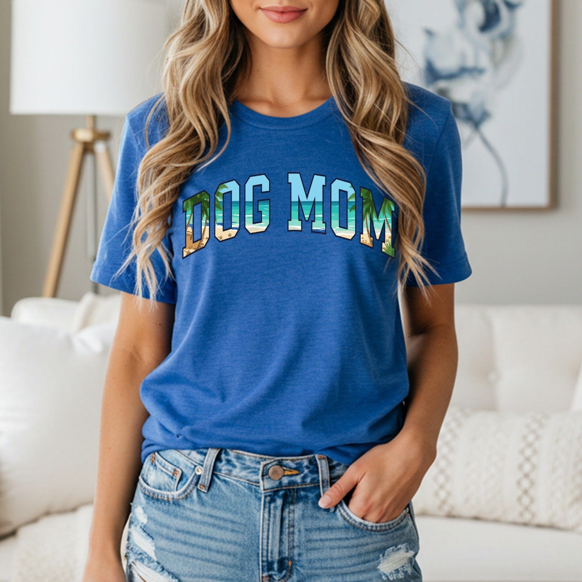 Dog Mom Graphic Print Blue T-Shirt Casual Wear