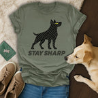 Stay Sharp Dog Graphic T-Shirt with Unique Design
