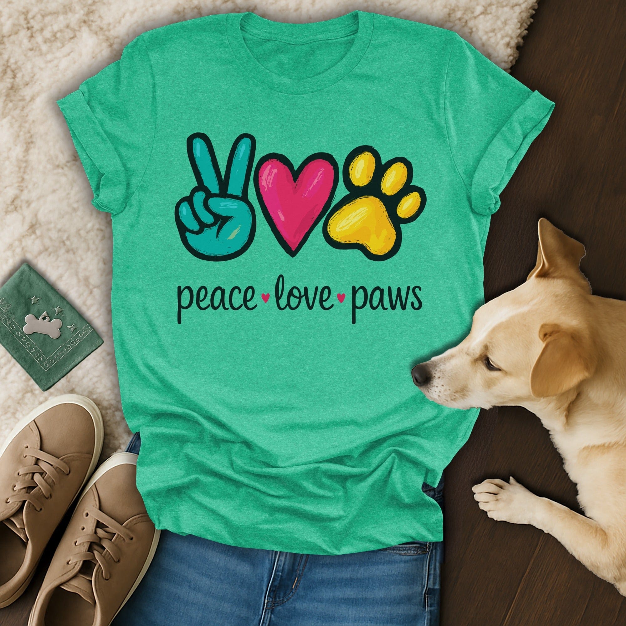Green Peace Love Paws Symbol Design Graphic product type
