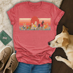 T-shirt with dogs in hats and sunglasses, standing in a line.