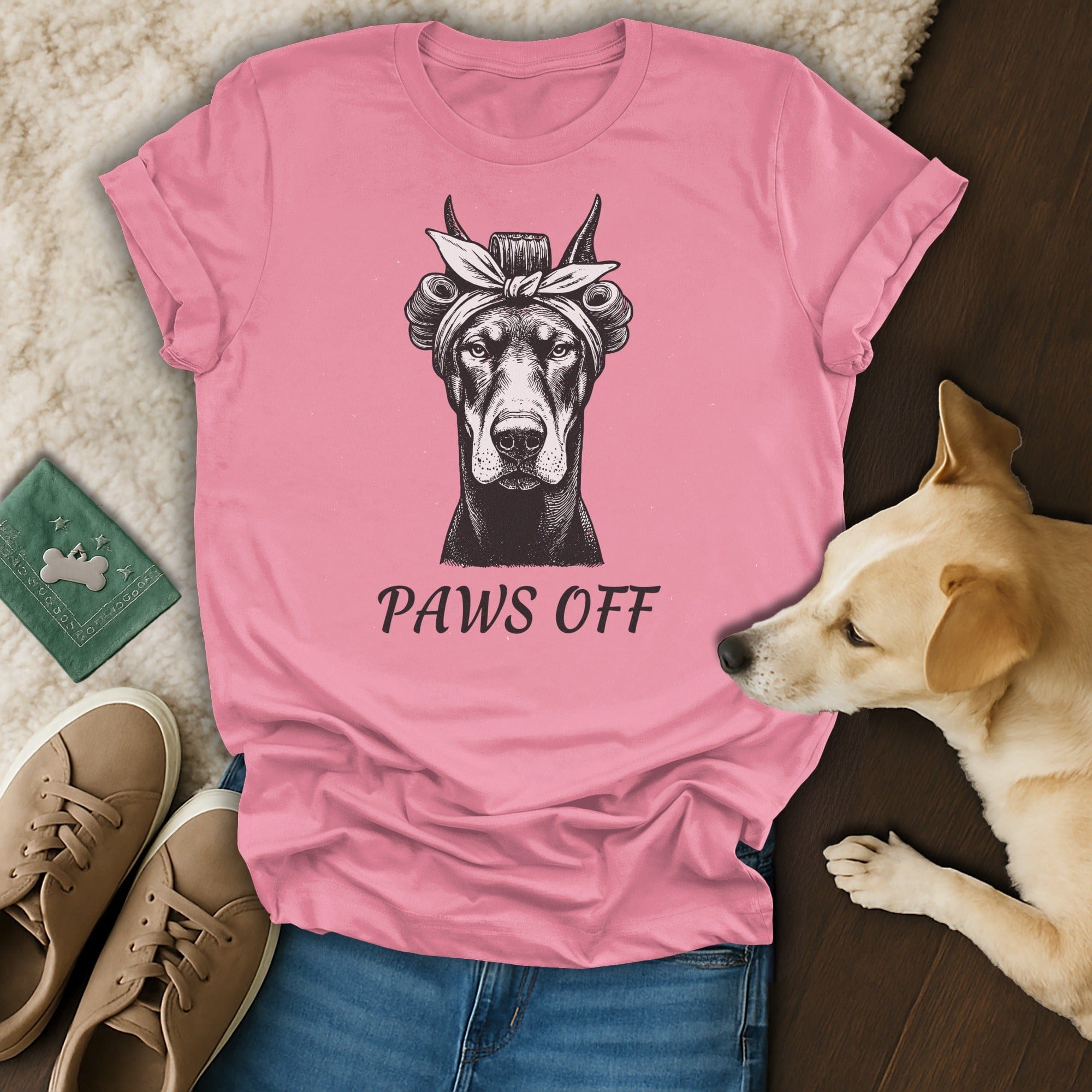 Paws Off Pink T-shirt with Dog Graphic Design